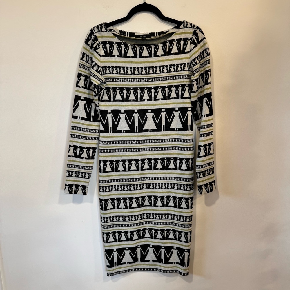 SUNO Geometric Striped Long Sleeve Dress Size 6